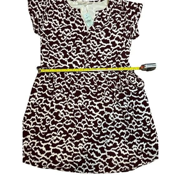 Ann Taylor Loft Brown White Button Up Short Sleeve V-Neck Tie Waist Dress XXSP - Picture 6 of 8